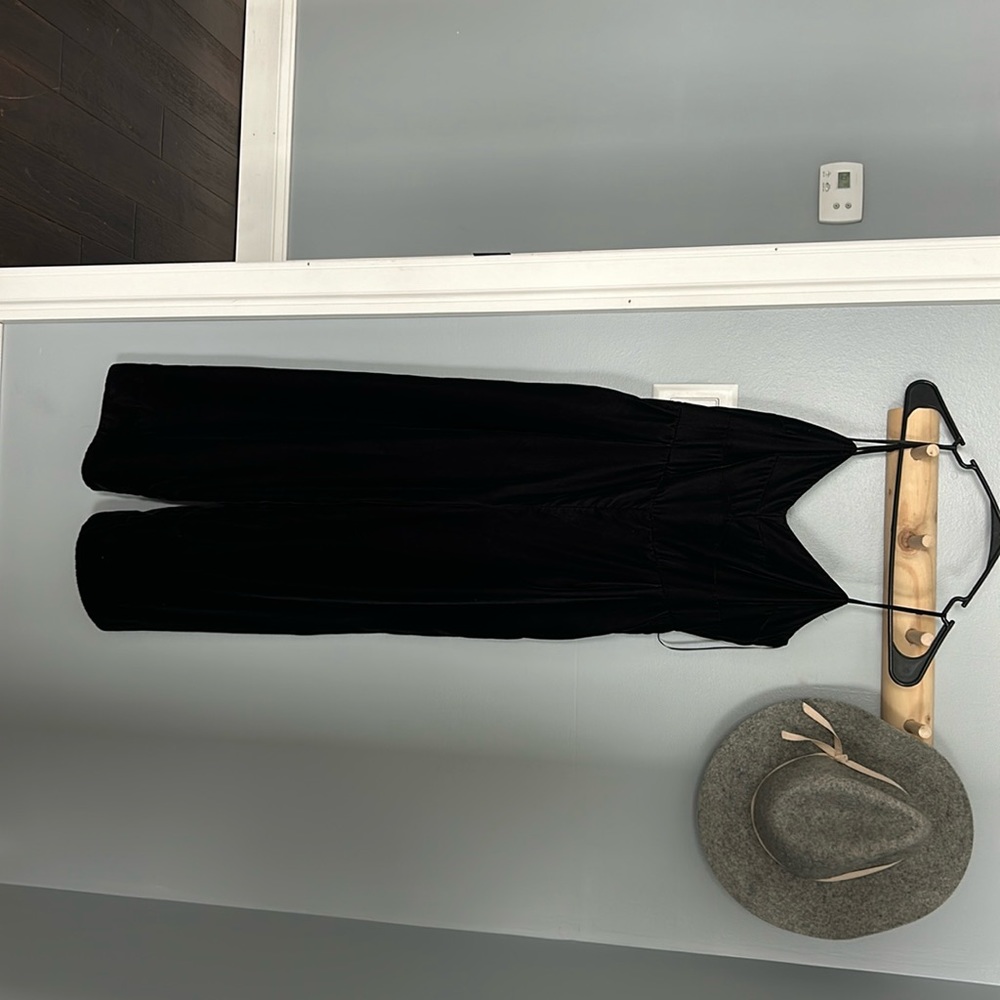 J. Crew size 8P black velvet wide leg jumpsuit with adjustable spaghetti straps